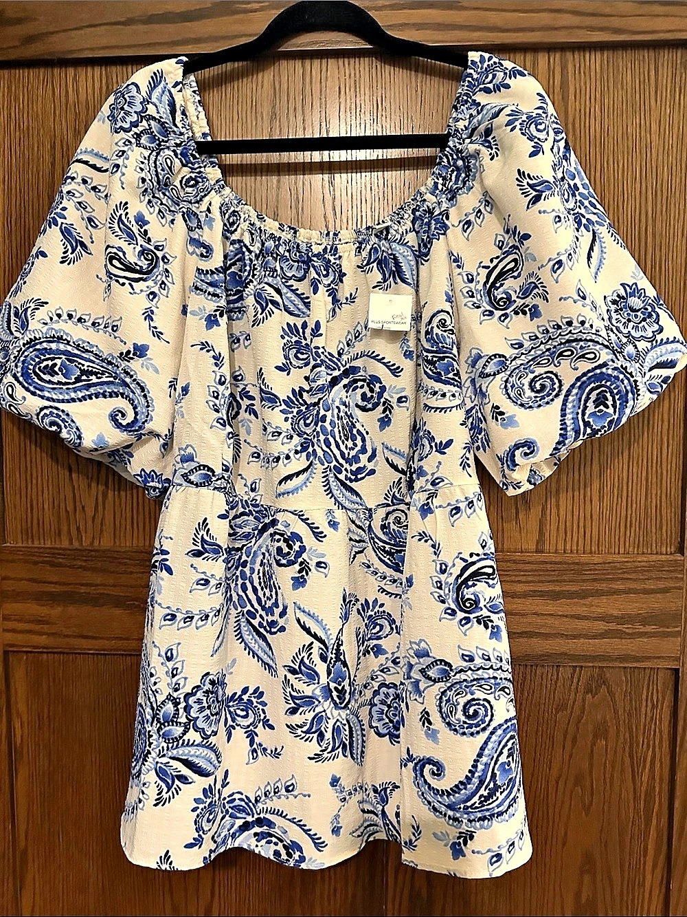 Paisley Blouse in Cream & Blue Like New